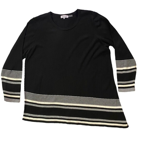 Calvin Klein Asymmetrical Striped Split Side Hem Pullover Crewneck Sweater Sz 1X - Picture 11 of 11